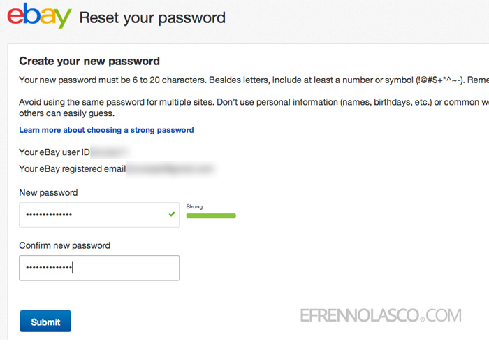 change ebay password step 7
