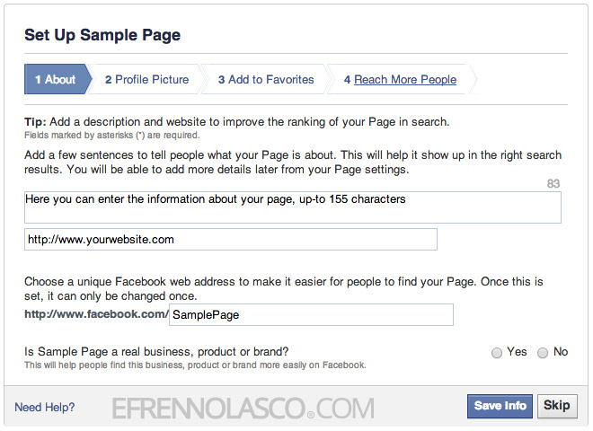 create facebook page step 4