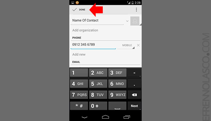 save number in android device - Step 2