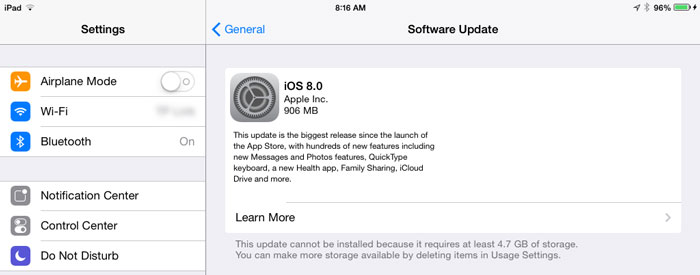iOS 8 required Space