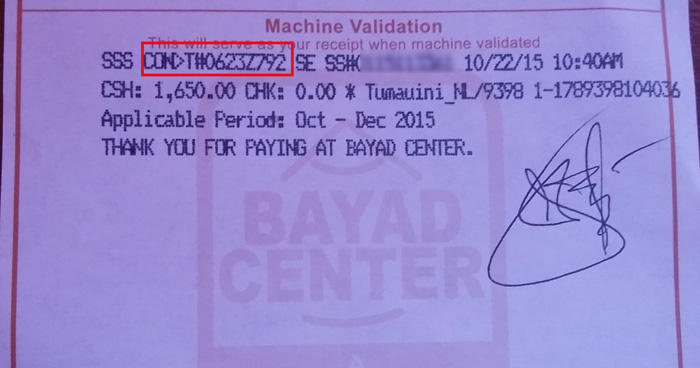 SSS Receipt No./OTC