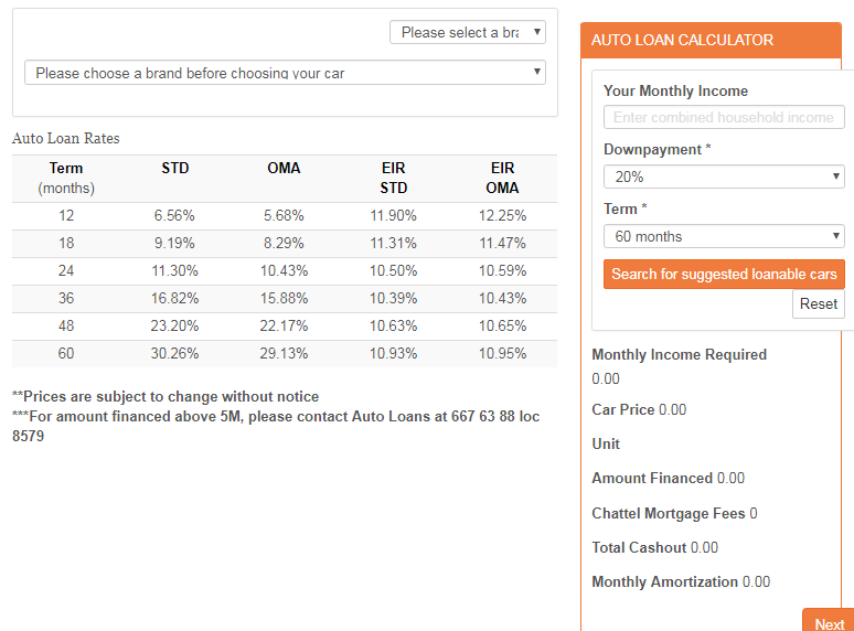 UnionBank Auto Loan Calculator