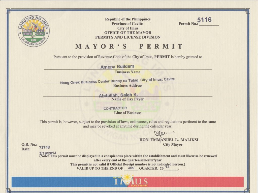What a Mayor's Permit Looks Like