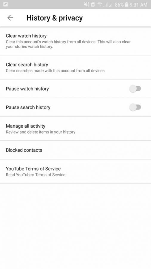 Clear watch History YouTube