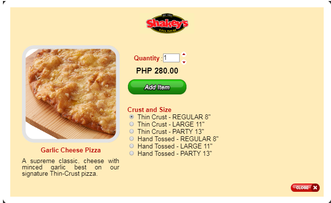 Shakey's menu