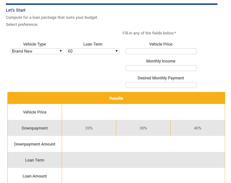 BDO Auto Loan Calculator