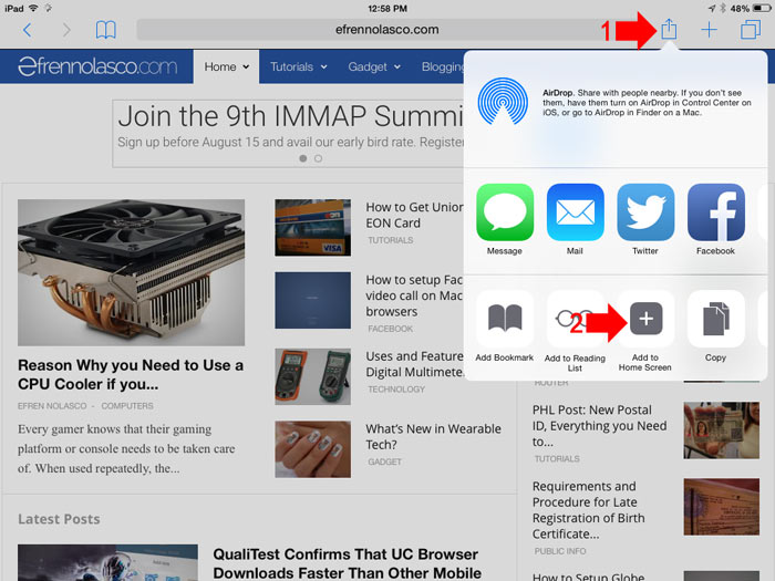 How to add website to iOS home screen step 1