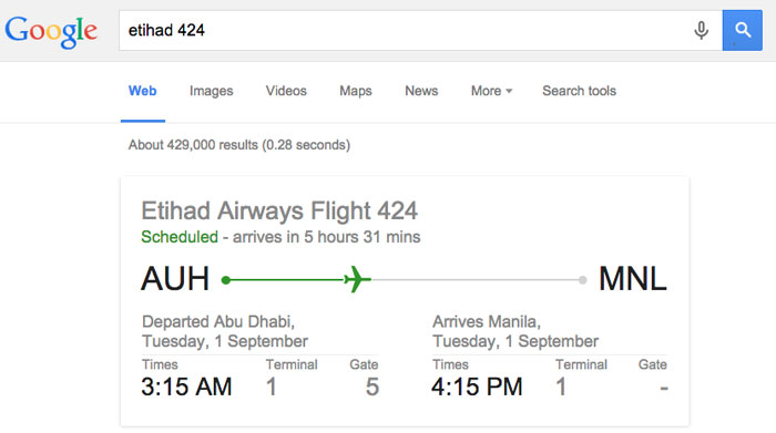 google tips and tricks - flight schedule