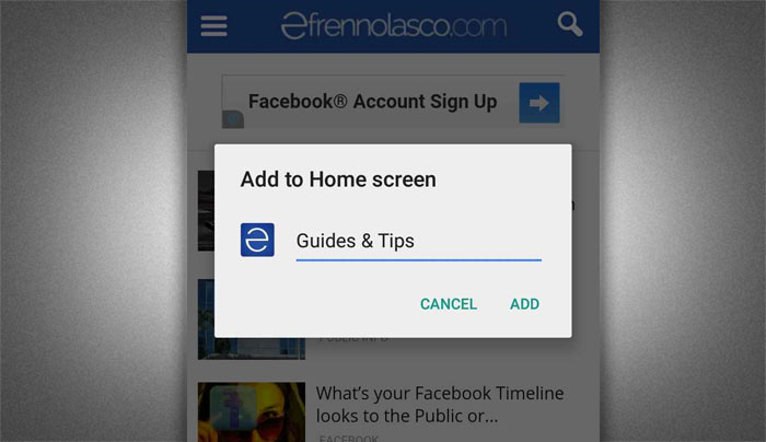 How to add website to android home screen step 3