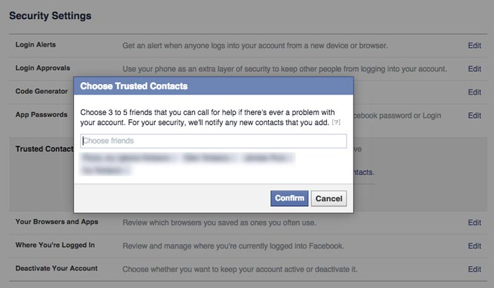 how to add trusted contacts on Facebook step 3