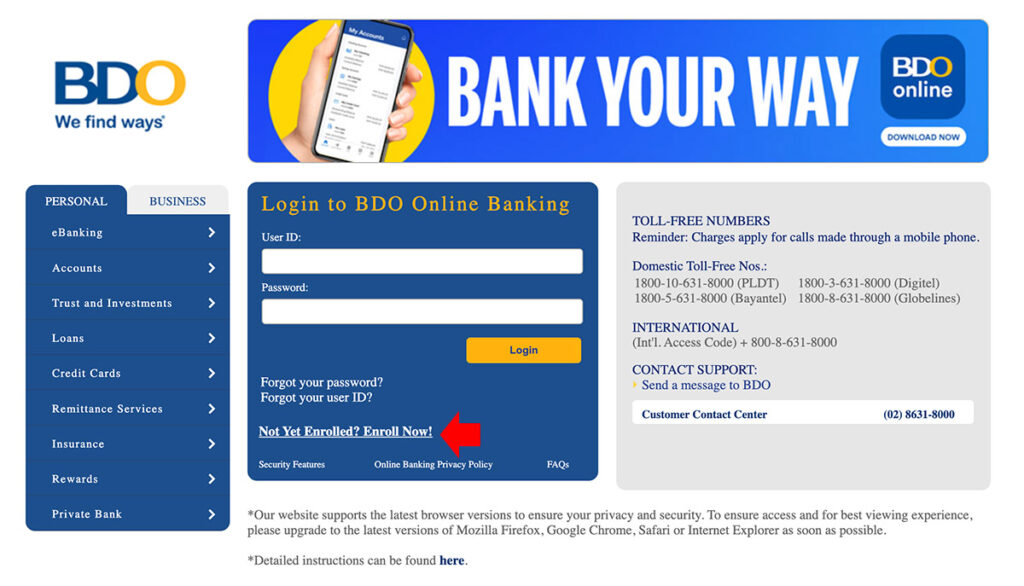 Register BDO Online Banking Step 1