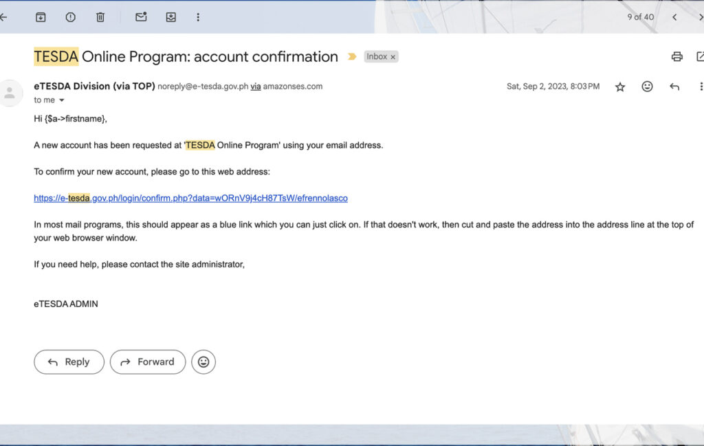 How to Enroll in TESDA Online Email Confirmation