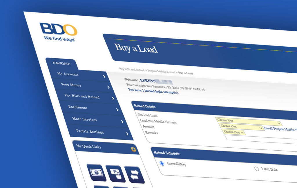 How Load Using BDO Online Banking