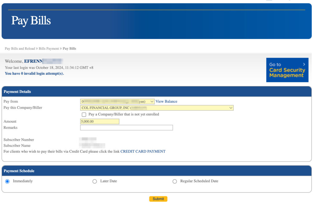 How to Fund COL FInancial Account BDO1