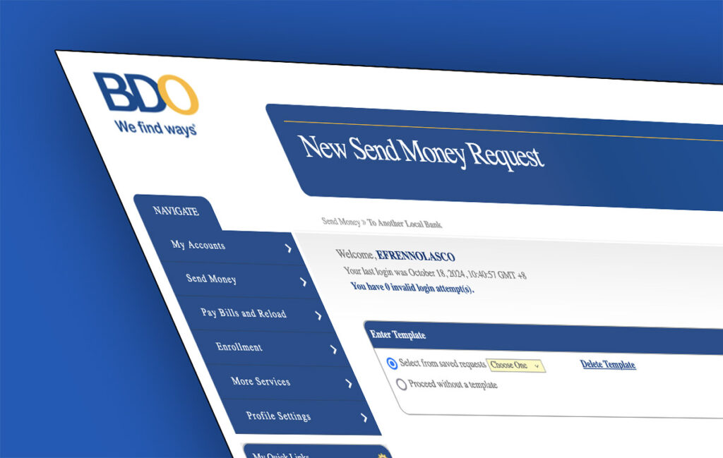 Transfer Funds to Other Bank using BDO Online Banking