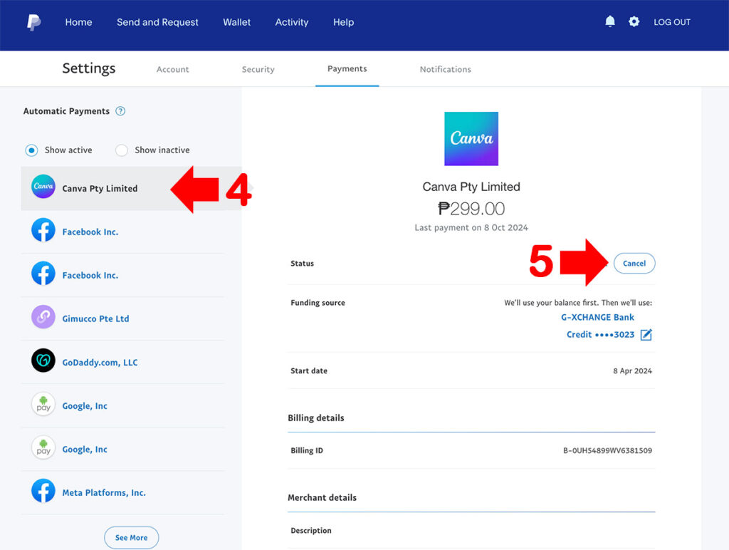 How To Cancel A PayPal Recurring Payment step 4-5