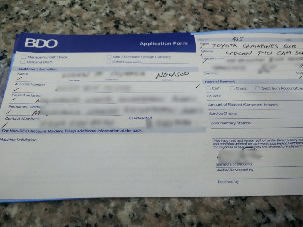 How to get BDO Manager's Check