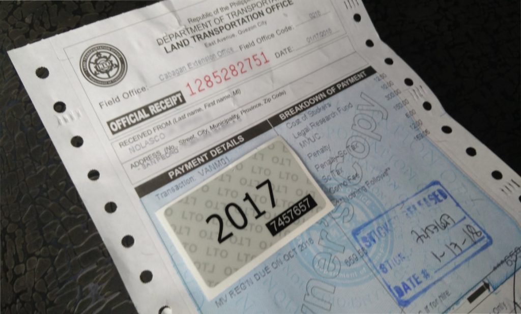 Renewing Motor Vehicle Registration (All Classifications)