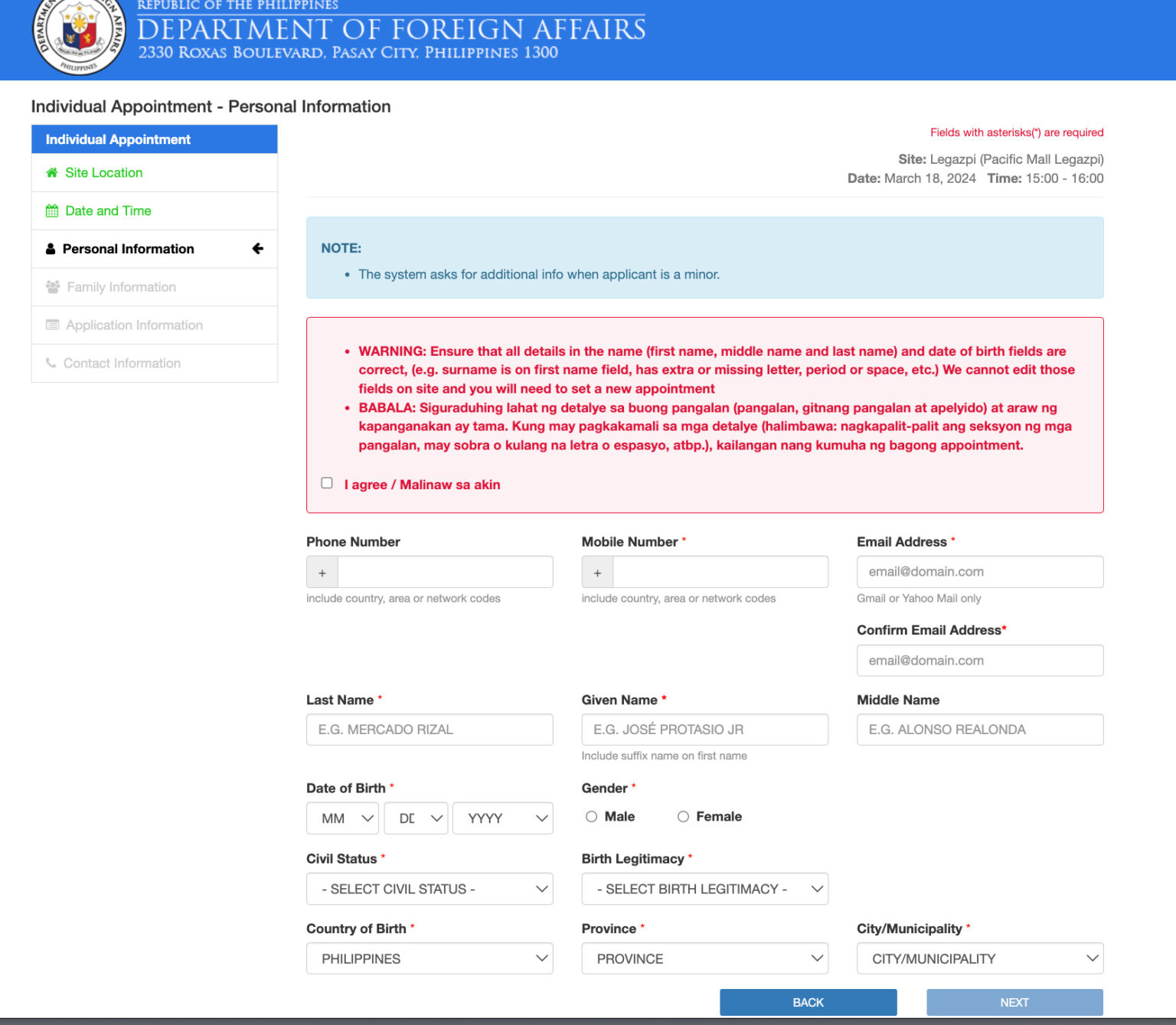 How To Set An Appointment For Passport Application Online In The   How To Set Passport Appointment Online Personal Details 1536x1339 