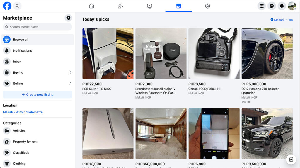 Facebook Marketplace Interface