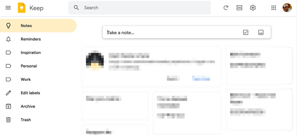 Google Keep Interface